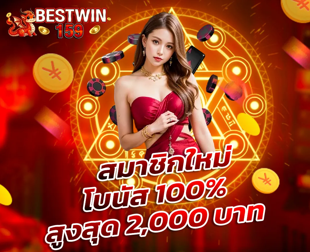 bestwin159 โปรโมชั่น สมาชิกใหม่ โบนัส 100% สูงสุด 2,000 บาท สล็อต คาสิโน